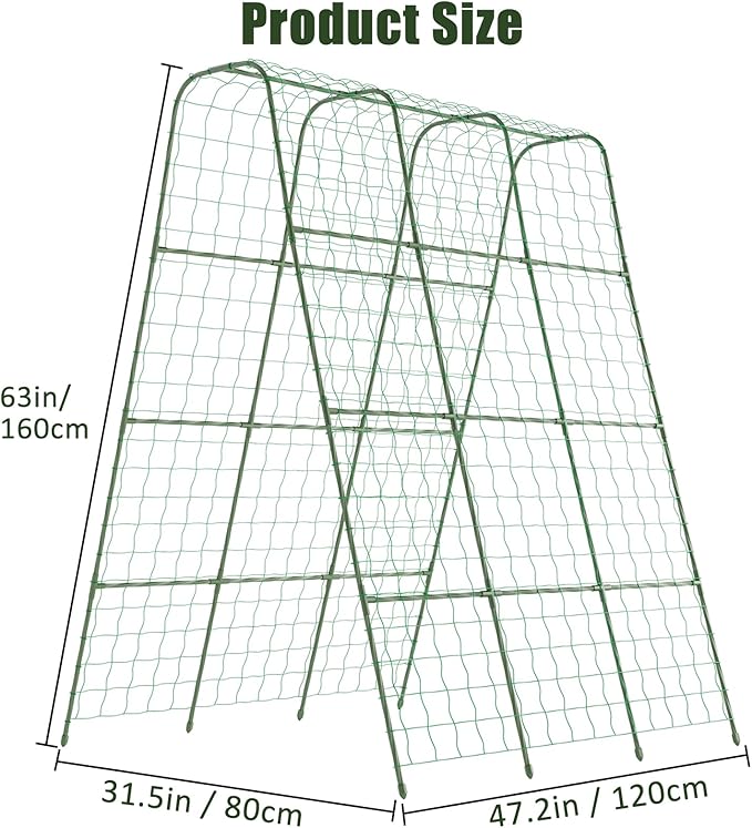 Miory Cucumber Trellis, U Shape Trellis for Raised Bed, Garden Arch Trellis for Climbing Plants Outdoor, Plant Support for Vegetables Vines, Steel with PE Coated (48" Lx32 Wx63 H)