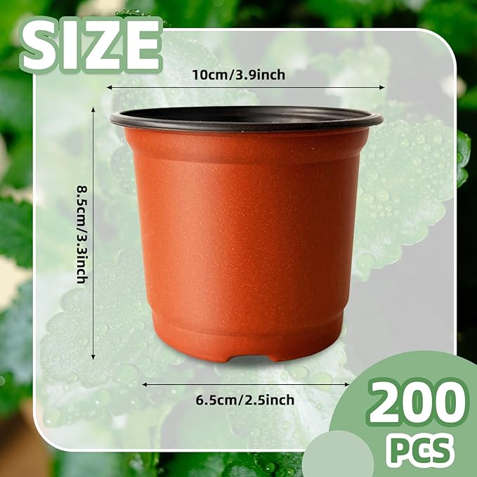 Baaxxango 200 PCS Plastic Nursery Pots,4 Inch Seedling Starting Pot with Holes,Flower Plant Container for Succulent,Seed,Cuttings,Transplanting