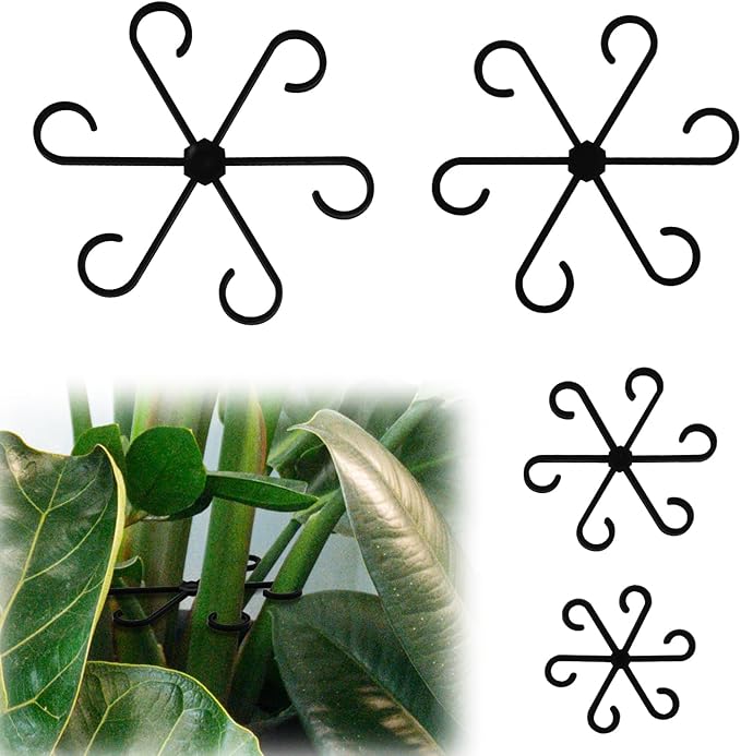 4pcs Plant Stem Supports, Plastic Houseplant Climbing Holders Stabilizer Reusable Small Climbers Flower Plant Stakes Trellis Stem Hook Growth Accessories for Indoor Monstera (Black)