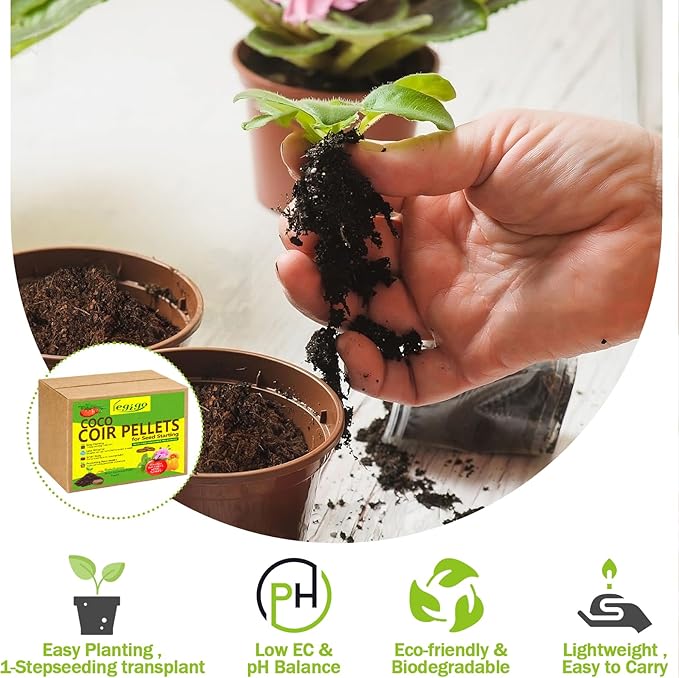 Legigo 100 Pcs 50mm Coco Coir Pellets Seed Starter Soil Mix- Organic Coconut Coir Potting Soil Pods for Seedling, Coco Peat Soil Discs for Indoor & Outdoor Plants Bonsai Herbs Vegetables and Flowers
