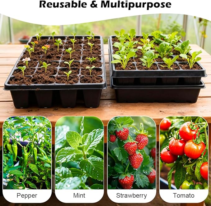 RooTrimmer 10 Pack 40 Cell Seed Starter Trays - Extra Deep 3.9" Plastic Nursery Trays, 20" x 10"，Fits Standard 1020 Flats, for Planting Seedlings, Propagation, Seed Germination and 1020 Flats Inserts