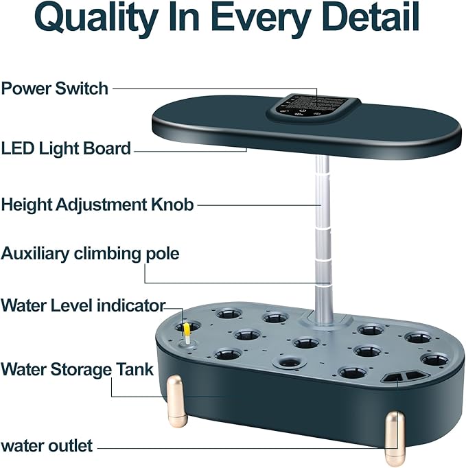 Hydroponics Growing System Indoor Garden 12 Pods Plant Germination Kit Aeroponic Herb Vegetable Growth Lamp Countertop with LED Grow Light (Black)