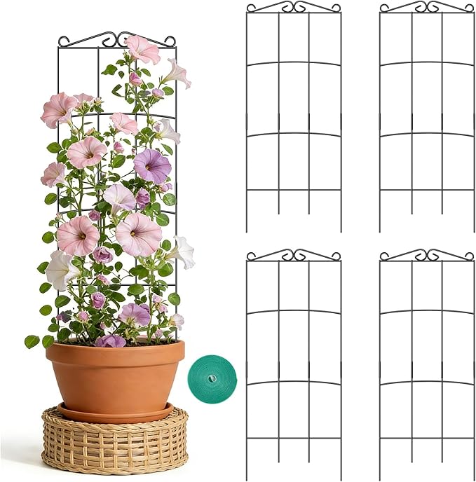 Trellis for Climbing Plants Indoor, 4 Pack 31'' Metal Plant Trellis Indoor for Potted Plants, Sturdy Plant Support Outdoor for Ivy Pothos Monstera Hoya Flower Vine, Rectangular Shape