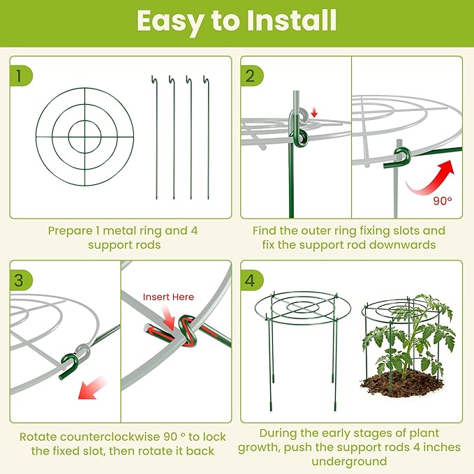 6 Pack Peony Cages and Supports, 11.8" x 24" Tall Peonies Support Cage, Heavy Duty Metal Peony Stakes and Supports for Rose Hydrangea Flower Plant