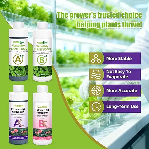 A&B Plant Fertilizer, 250ML Hydroponics Nutrients & Potting Soil Food - Easy-Mix Liquid Plant Food for Healthier, Lush Potted Houseplants, Herbs, and Hydroponics Growing System