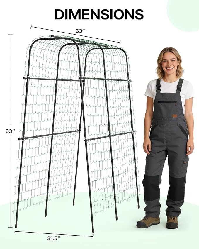 Suteck Cucumber Trellis for Raised Bed – 63" Tall Arch U-Shaped Metal Garden Trellis for Climbing Vegetables, Easy Assembly Plant Support for Home Gardeners