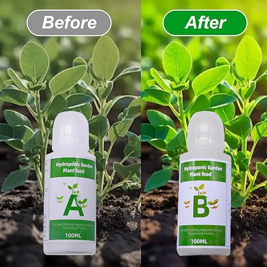 2 Bottles Hydroponic Nutrients 20-23g/ Bottle Hydroponic Plant Food A and B for Indoor Plants, Vegetables, Fruits and Flowers
