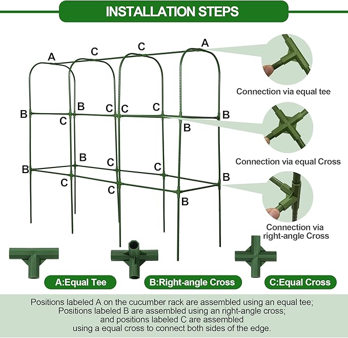 Garden Cucumber Trellis for Climbing Plants, Outdoor Metal Garden Arch Trellis, Plant Support for Vegetables Tomato Trellis Raised Garden Bed (Green, 47.2" Lx21.6 WX47.2 H-M)