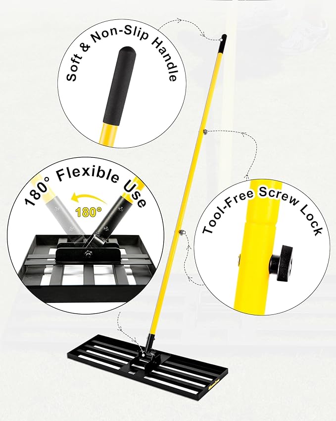 Lawn Leveling Rake, 30"x10" Heavy Duty Sand Leveling Tool with 7FT Long Handle, Steel Golf Rake for Soil, Compost, Gravel, Lawn Leveler for Yard, Garden, Golf Course, Landscaping Level Tool