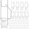 Greenhouse Trellising Kit, 10 PCS Tomato Hooks with String & 100 PCS Support Clips, Metal & Nylon, White, Linear Plant Support, Tomato Trellis