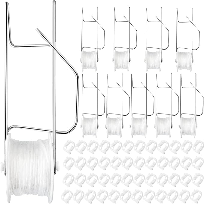 Greenhouse Trellising Kit, 10 PCS Tomato Hooks with String & 100 PCS Support Clips, Metal & Nylon, White, Linear Plant Support, Tomato Trellis