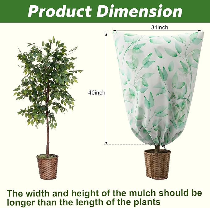 4 Pack Plant Covers Freeze Protection Winter Frost Covers with Zipper Drawstring Reusable Frost Cloth for Outdoor Winter Weather Shrubs Trees Jacket (31" X 40")