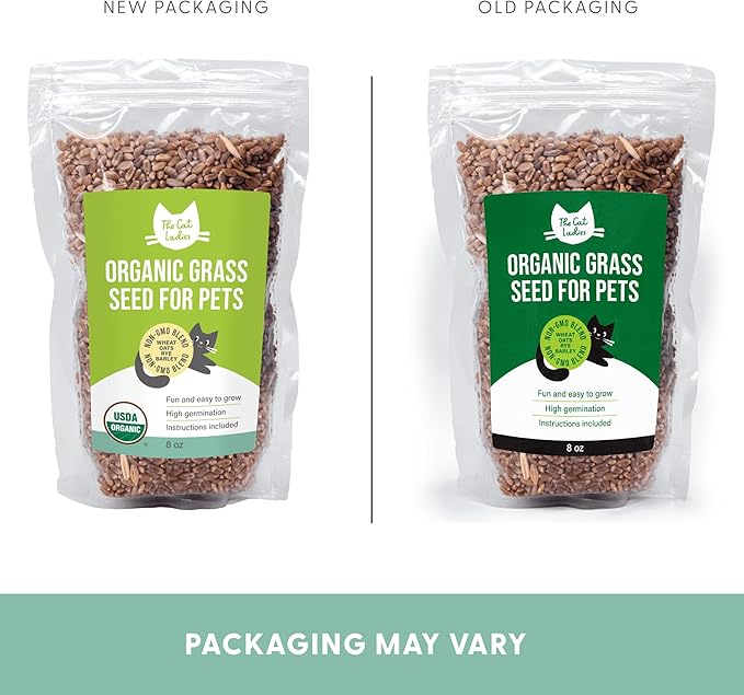 The Cat Ladies 100% Organic Cat Grass Seeds - Cat Grass for Indoor Cats - (Non GMO) 8 oz