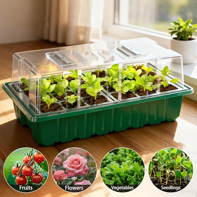 2026 Seed Starter Trays with Grow Lights and Heat Mat, 36 Extra Large Cells Plant Starting Kit,4 Timing Set,Humidity Domes Heightened Lids for Greenhouse Germination Seeds Growing Starting-1 pack