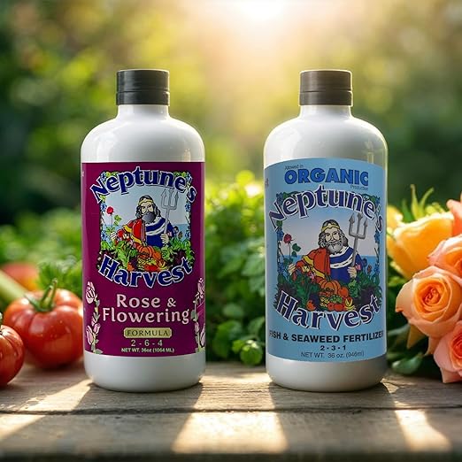 Neptune's Harvest Organic Plant Fertilizer | Liquid Fertilizer for Lawn, Garden & Houseplant | Rich in Essential Nutrients | Rose & Flowering 2-4-2 (Quart) + Fish & Seaweed Plant Food 2-6-4 (Quart)