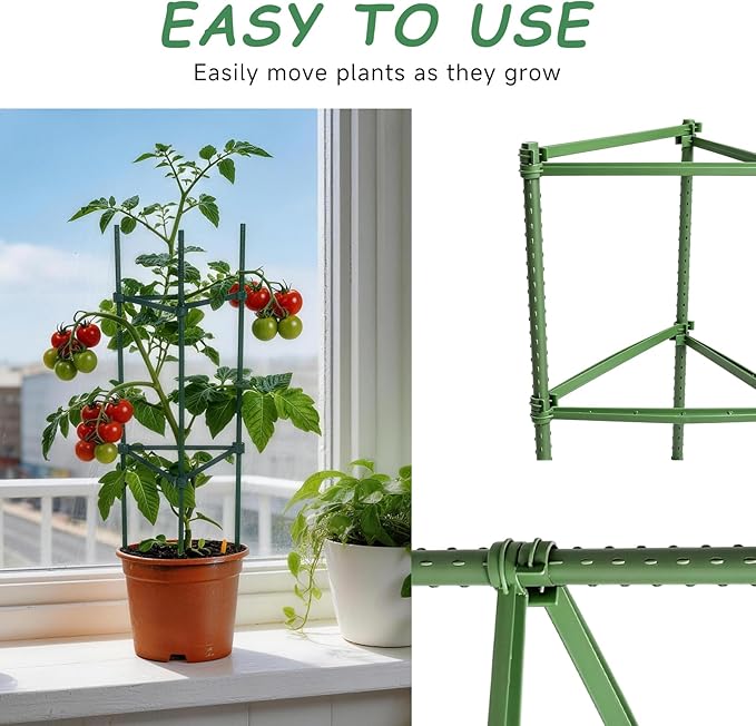 100pcs Garden Stakes Arms for Tomato Cage, Plant Trellis Connectors, Attach 0.63 Inch Dia Tomato Stakes and Plant Stick Supports, 11.8in Plastic Connecting Rod (16mm，No Stake)