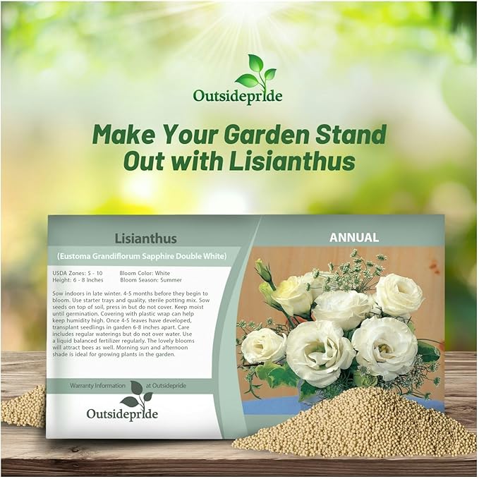 Outsidepride Lisianthus Sapphire White Flower Seeds - 100 Pcs. Annual, Versatile & Low Maintenance, Flower Seeds for Planting Prolific & Vibrant Double Blooms, Great for Cut Flower Arrangements