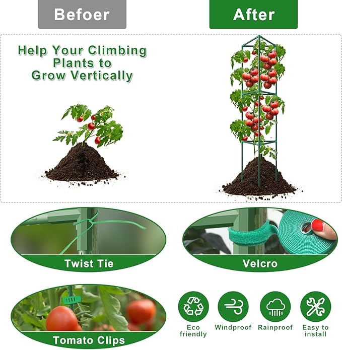 3 Pack Tomato Cages for Garden, 46.85Inches Tall Tomato Plant Support Stakes Adjustable Heavy Duty Steel Plant Tower Stakes, Updated Cucumber Trellis Garden Cages for Climbing Vegetable Flowers Fruits