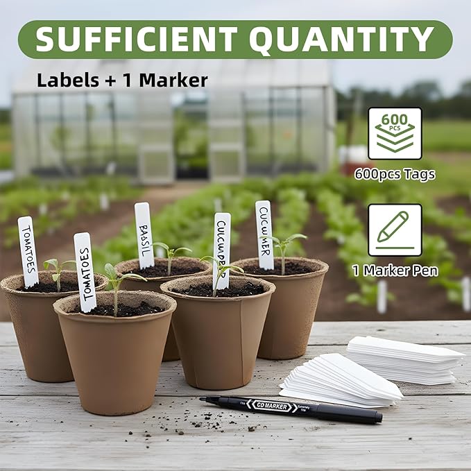600Pcs Plant Labels with Marker Pen, 4" Plant Tags for Garden Waterproof, Reusable Plastic Plant Markers Garden Labels for Seedlings, Vegetables, Flowers, Gardening Organization Kit