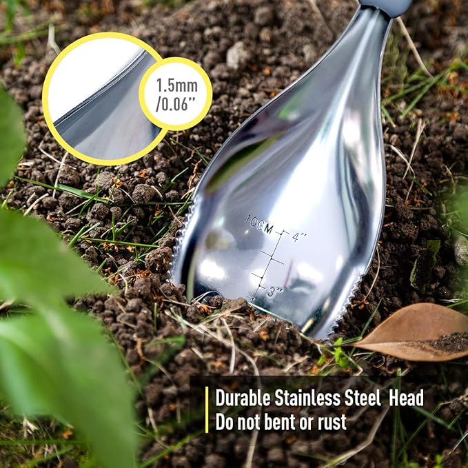 Jardineer 2Pack Garden Trowel, Stainless Steel Hand Shovel with Ergonomic Handle, Multi-Use Soil Scoops for Digging, Planting, Transplanting, Cultivating(Blue)