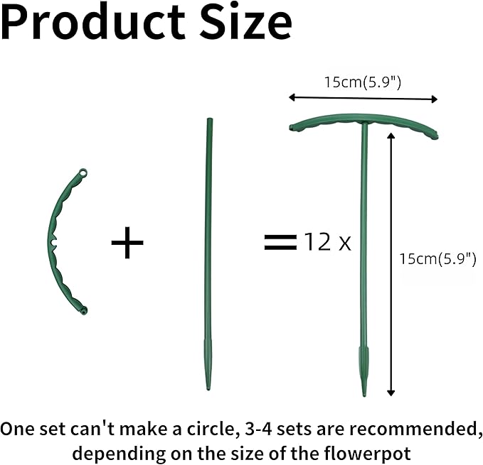 12Pcs Plant Support Plant Stake Half Round Plant Support Ring Garden Flower Support Plant Support Stakes for Tomato, Hydrangea, Indoor Plants (12PACK 5.9" Wide X5.9 high（14.5x15cm）)