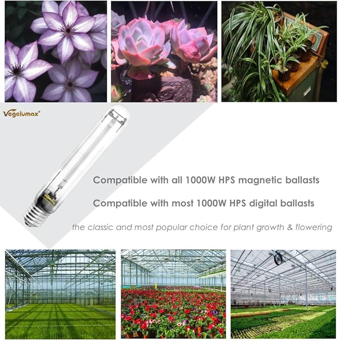 600Watt Hydroponic High Pressure Sodium HPS Grow Light Bulb Lamp,High PAR Enhanced Red and Orange Spectrums,CCT 2100K,Ultra Bright 90,000 Lumens,E39 Base,1pack