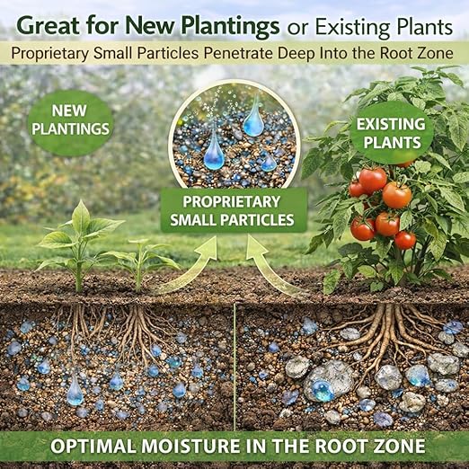 Water Storing Minerals - 4-Pound Water Absorbing Granules – Reduce Plant Waterings by 50% for Indoor Pots and Outdoor Gardens – Natural Non-Toxic Magic Sand Soil Additive for Planters & Lawns