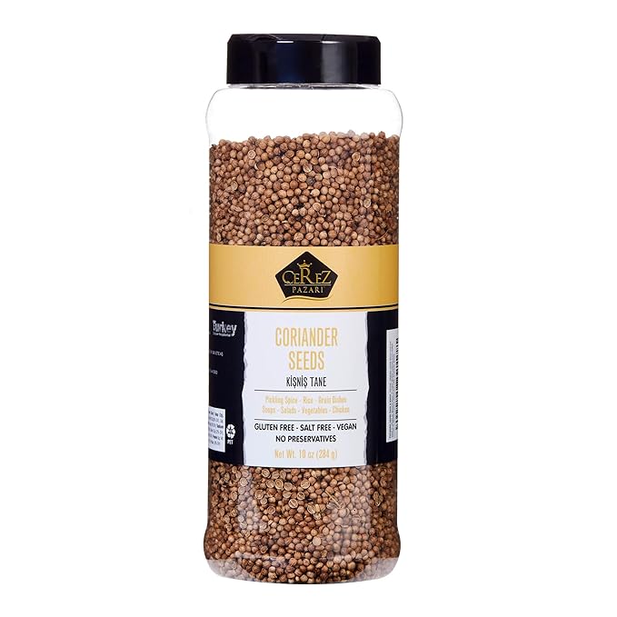 Cerez Pazari Coriander Seeds 10 oz – Whole, Non-GMO, Naturally Dried – Bold, Citrusy Flavor for Curries, Pickling, Spice Blends & Global Cooking – Plastic Bottle for Freshness
