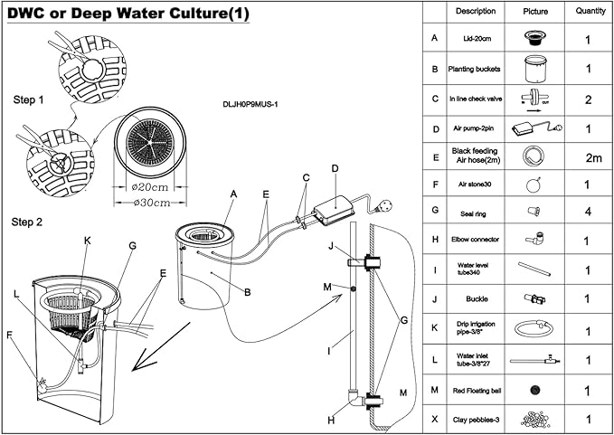 5 Gal Hydroponic Growing System, Indoor Deep Water Culture with Drip Irrigation & Air Pump, 8" Basket Kit for Vegetables, Herbs, Home Garden
