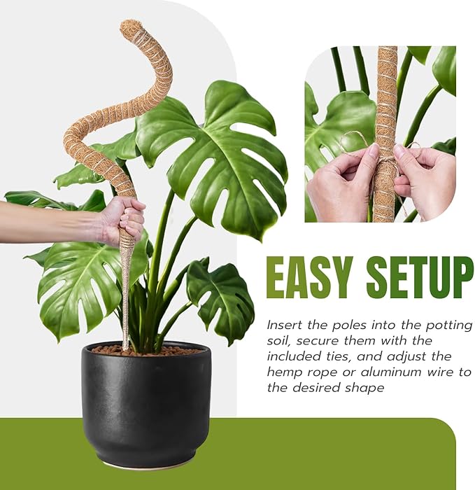Mcbazel 2 Pack 27.5 Inch Bendable Moss Pole for Plants Monstera - Coco Coir Plant Support Stakes for Climbing Indoor Pothos, Potted Climbers & Philodendron - Flexible Stick Kit with Full Garden Ties