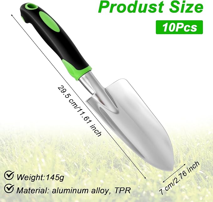 10 Pcs Garden Shovel Aluminum Alloy Heavy Duty Trowel Garden Tool Small Shovels for Digging Metal Hand Trowel Spade with Soft Handle for Lawn Yard Farm Home Shop Planting