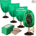 4 Pack 47 x 71 Inch Plant Covers Freeze Protection, Frost Cloth Plant Freeze Protection with Burlap Tree Wrap, Reusable Breathable Freeze Blankets with Drawstring for Fruit Tree Shrub Potted
