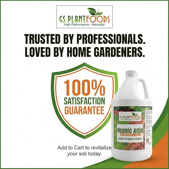GS Plant Foods Humic Acid Soil Amendment – Leonardite-Derived Liquid Concentrate for Improved Soil Structure & Nutrient Availability – OMRI Listed for Organic Use – 1 Gallon