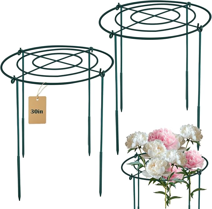 2Set Metal Peony Grid Cages, 30"H X 13"D Large Flower Support Cages Grow Through Hoop Ring Peony Stakes Garden Plant Support Rings Heavy Duty Plant Braces Peonies Structure for Outdoor Plants Blossoms