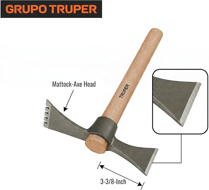 Truper Mattock-Axe Tool, 20 oz Forged 5160 Chrome Steel Head with 3-3/8-Inch Chisel, 14-Inch Overall Length, Wood Handle (Model MART-TH /19817)