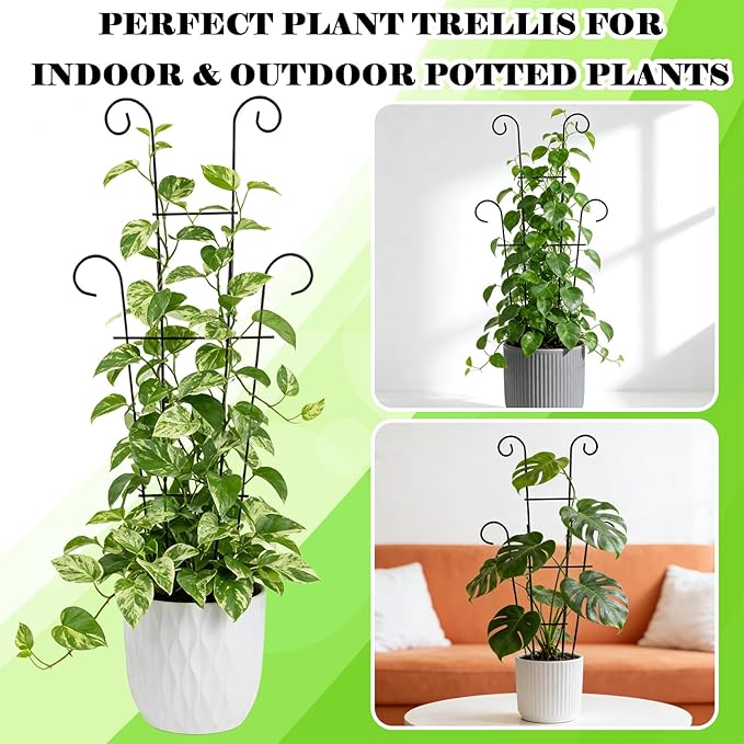 23.6 inch Large Trellis for Potted Plants, 4 Pack Rustproof Metal Plant Trellis for Climbing Plants Indoor, Sturdy Expandable Houseplant Support for Monstera, Pothos, Hoya, Vine (4 Pack)