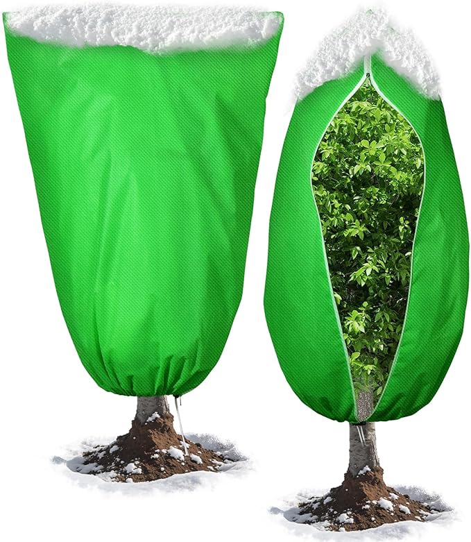 2pcs Reusable Winter Frost Plant Cover Freeze Protection, 47.2"x72" Large Frost Plant Cover for Winter Outdoor Plants,Frost Cloth Plants Jacket Drawstring Tree Cover for Outdoor Plants