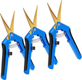 iPower 6.5" Pruning Shear Hand Pruner with Straight Stainless Steel Scissors for Gardening Potting with Titanium Coated Curved Precision Blades, Blue, 3 Pack