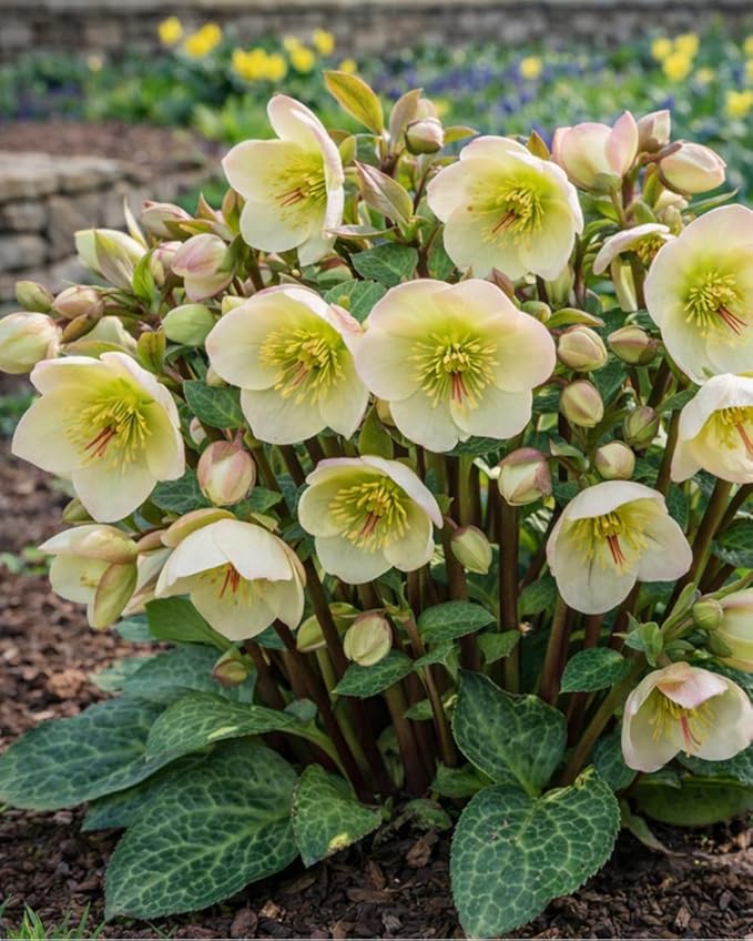 Perennial Farm Helleborus Frostkiss® Moondance™ – Live Lenten Rose in #1 Container, Creamy White Blooms with Green Centers, Marbled Evergreen Foliage, Shade Loving, Deer Resistant