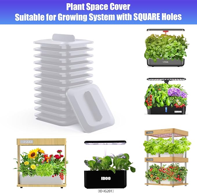 25 Pack Square Plant Spacer Kit for Hydroponic Growing System, Hydroponics Cover Lid Accessories for Indoor Garden Spacer Caps, Compatible with Idoo,QYO,LYKO and Most Square Grow Pods, White