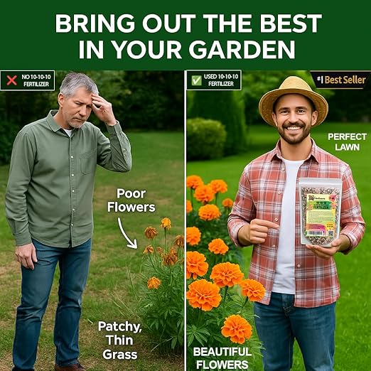 Professional 10-10-10 All-Purpose Soil Fertilizer by Gardenera - Ideal for Flowers, Plants, Vegetables, Fruit Trees and Lawns - [1/2 Quart]