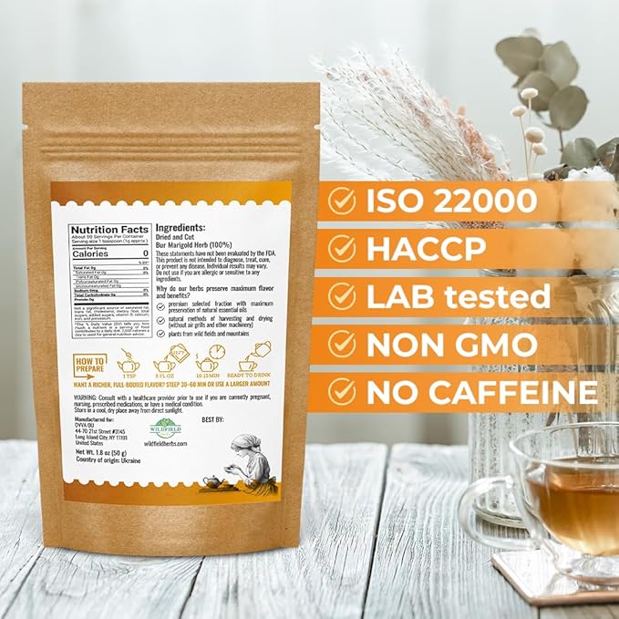 1.8 oz. Dried Marigold Flowers Bur Marigold Herb Tea Marygold Tea (Bidens Tripartite L.) - 50g 100% Chereda Bur-Marigold Cáñamo Acuático