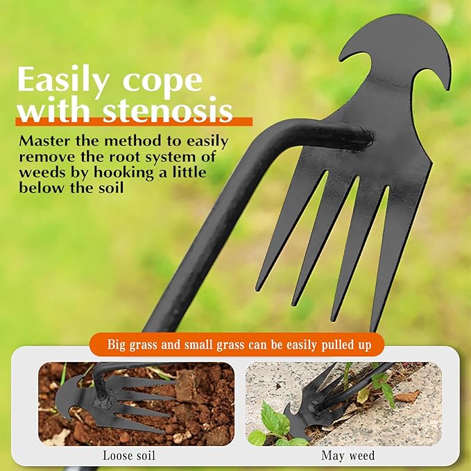 Weed Puller Tool Garden Weed Pulling Tool– 15.7” Portable Garden Weeder, 4 Teeth Manganese Steel Forged Hand Tool for Uprooting Weeds, Ideal for Gardening (2PCS)
