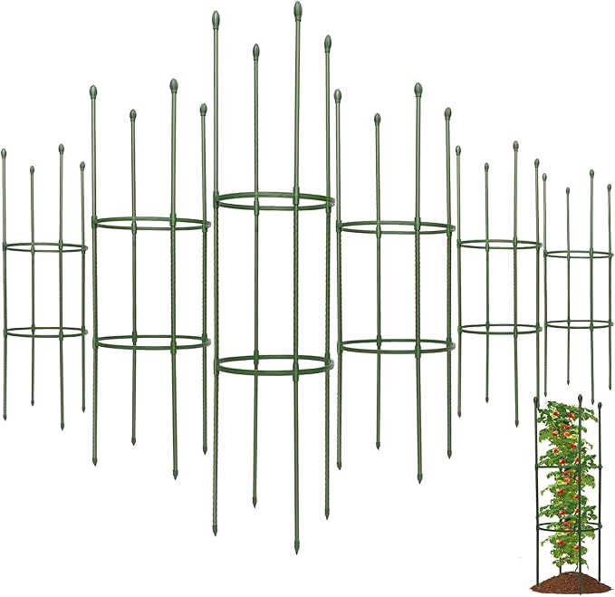 Tomato Cages for Garden,6 Pack 50in Tall Tomato Plant Support Stakes Adjustable Heavy Duty Steel Plant Tower Stakes, Updated Cucumber Trellis Garden Cages for Climbing Plants Vegetable Flowers