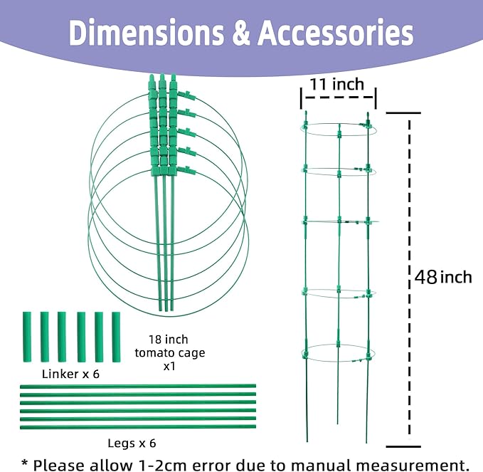 Tomato Cage for Garden- Upgrade 47 Inches Adjustable Plant Support Cage,Cucumber,Rose,Flowers,Fruit,Trellis for Climbing Plants Outdoor/Inodoor(4 Pack)