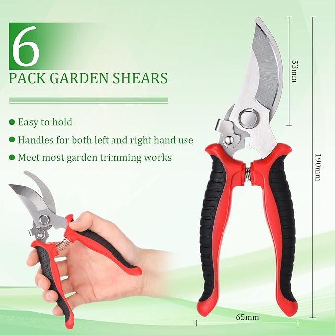 6 Pcs Garden Bypass Pruning Shears Bulk Heavy Duty Gardening Scissors Stainless Steel Blades Gardening Shears Handheld Garden Pruners Manual Plant Clipper for Flower Trimming Secateurs Tool 7.48 Inch