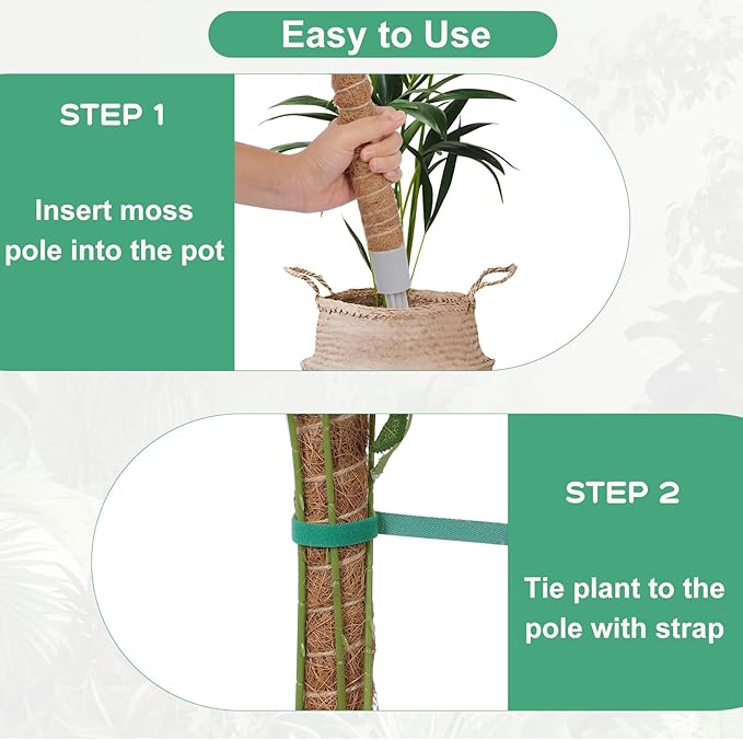 2 Pack Moss Pole, 28 Inch Monstera Plant Support, Moss Poles for Climbing Plants Indoor DIY, Coco Coir Plant Pole Moss Plant Stick Support Stake Kit for Potted Plants, Pothos, Philodendron