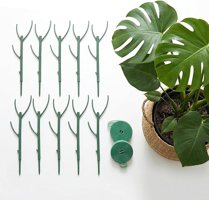 10 Pack Stackable Plant Support Stakes, Adjustable Mini Trellis for Potted Plants, Monstera Plant Support for Indoor Outdoor, Twig Trellis for Flowers & Climbing Vines, Green, 11.02 Inch