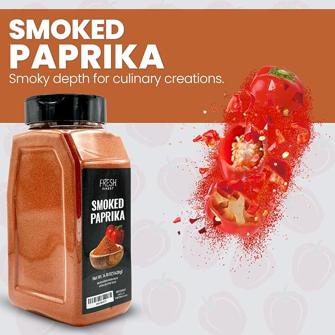 Fresh Finest Smoked Paprika – 14.10 oz Smoked Paprika Powder – Premium Paprika Seasoning for Cooking, Meat Rubs, Marinades, Sauces, Goulash – No Preservatives and Fillers – Rich and Intense Flavor