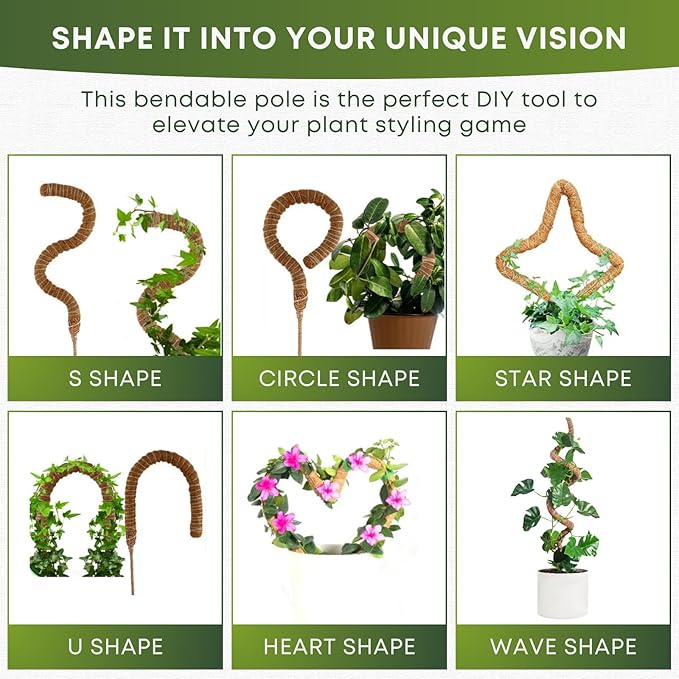 28 Inch 2 Pack Bendable Moss Pole Monstera Plant Support | Plant Stakes for Indoor Plants | Coconut Fiber Moss Poles for Climbing Plant| Handmade Coco Coir Plant Sticks for Potted Plants
